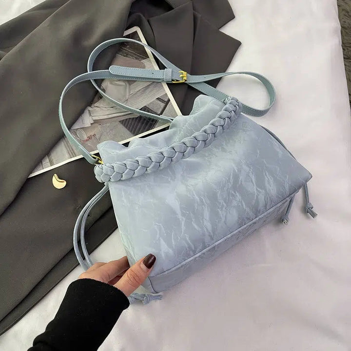 Braided Handle Bucket Shaped Bag