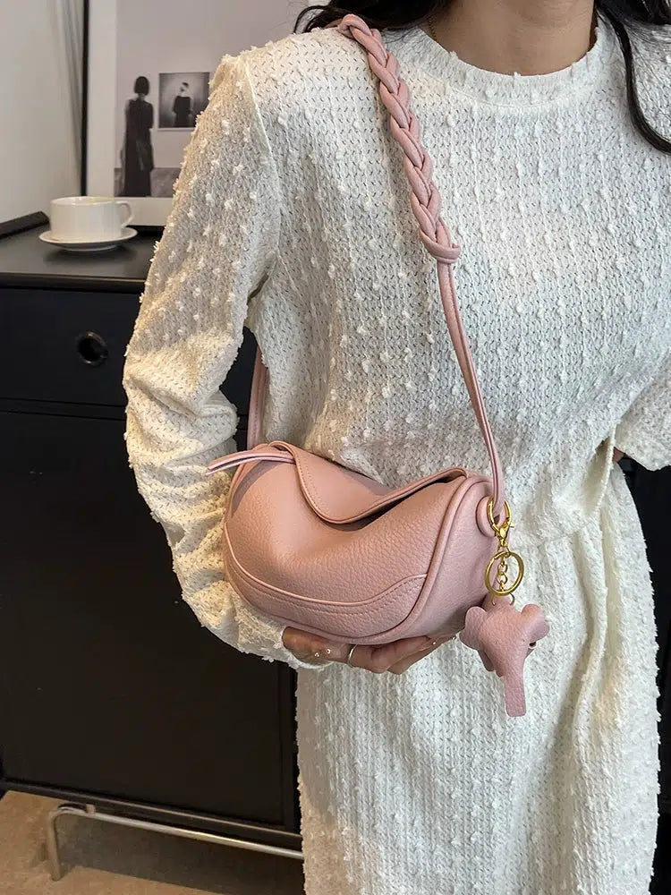 Braided Strap Leather Shoulder Bag