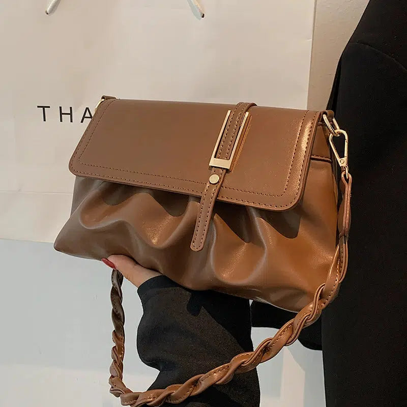 Braided Strap Leather Shoulder Bag