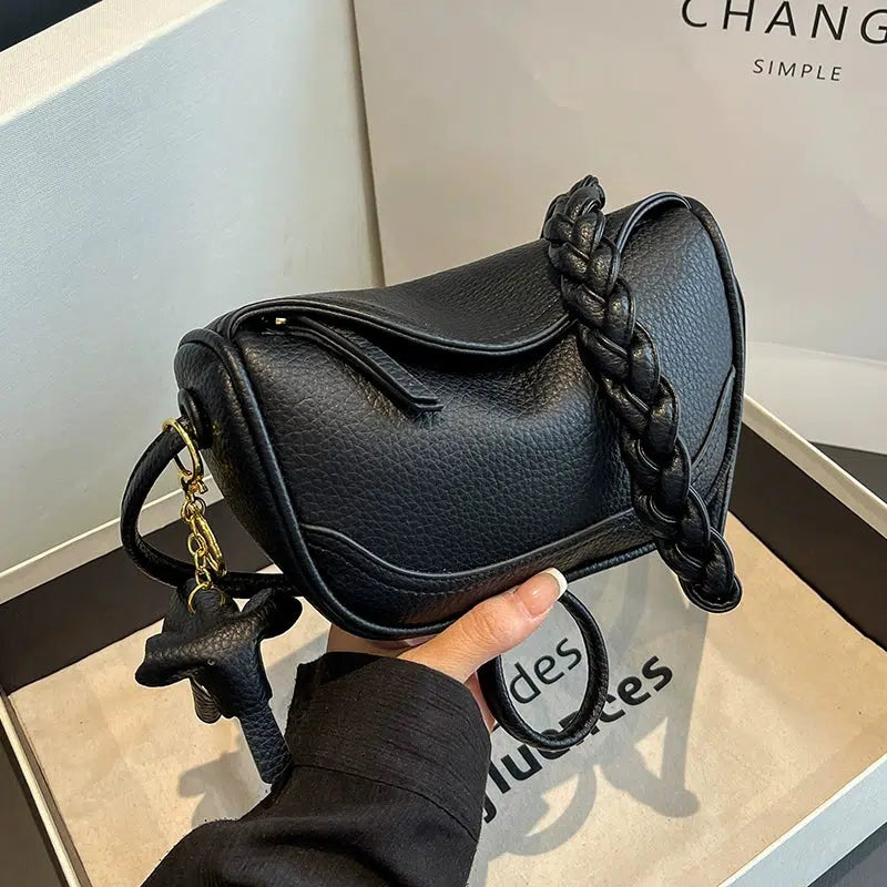 Braided Strap Leather Shoulder Bag