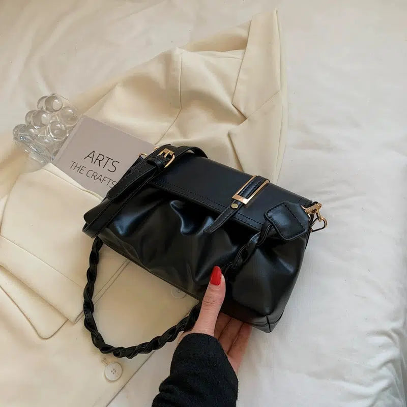 Braided Strap Leather Shoulder Bag