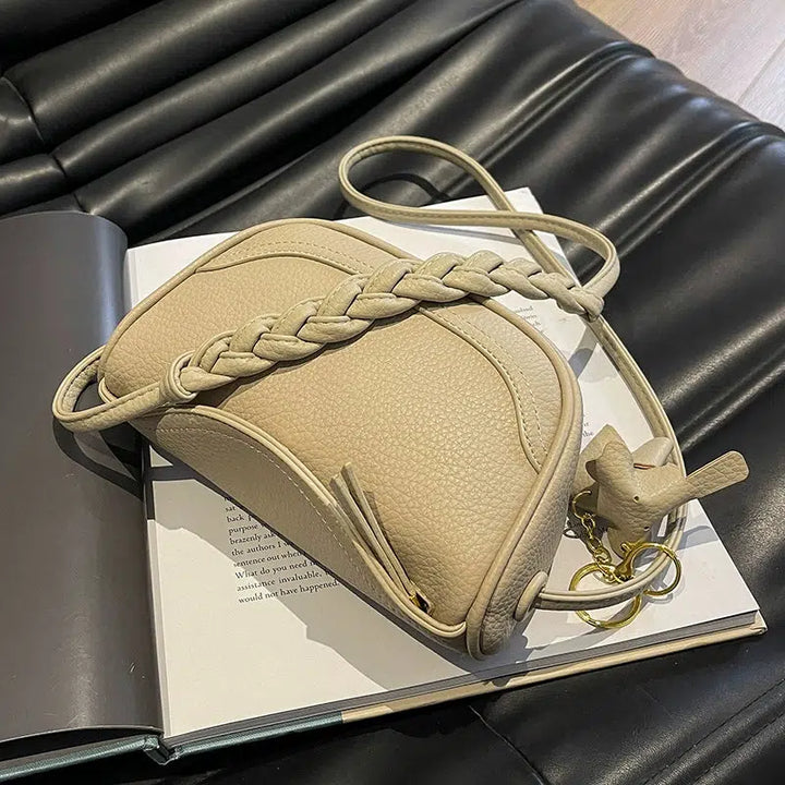 Braided Strap Leather Shoulder Bag