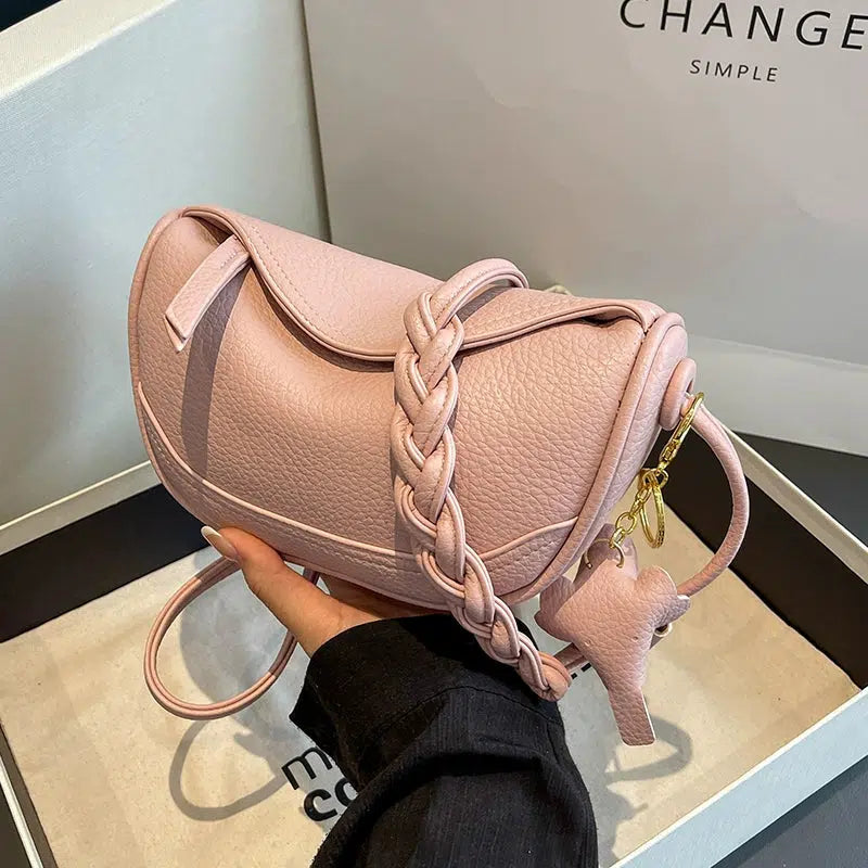 Braided Strap Leather Shoulder Bag