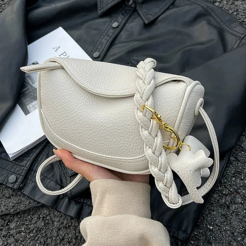 Braided Strap Leather Shoulder Bag