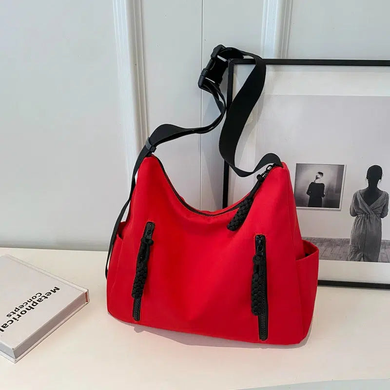 Braided Straps Zippered Tote Bag