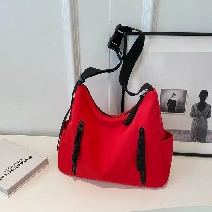 Braided Straps Zippered Tote Bag