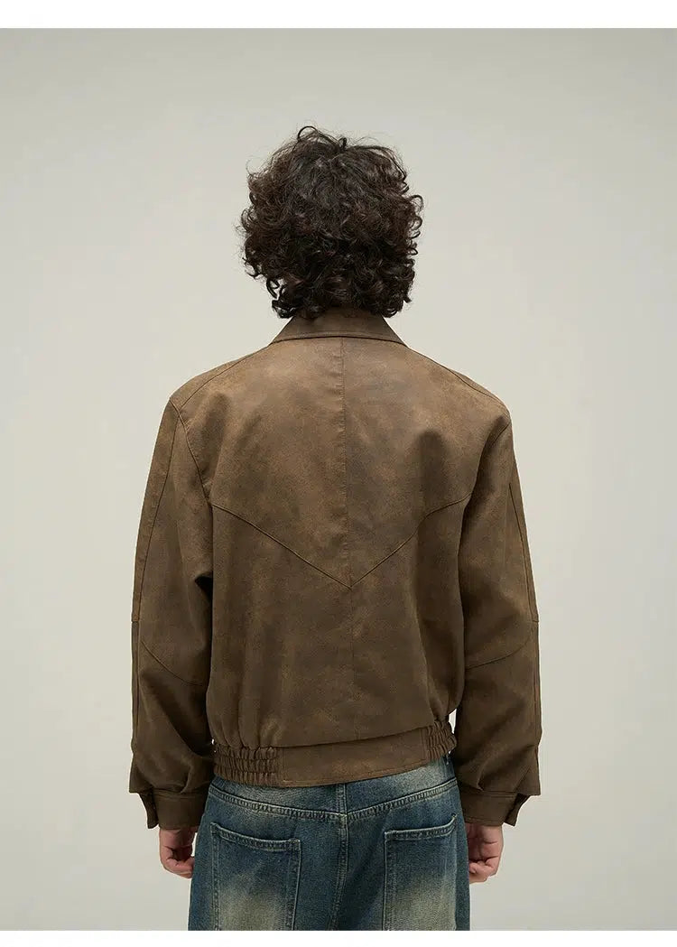Brown Distressed PU Leather Jacket