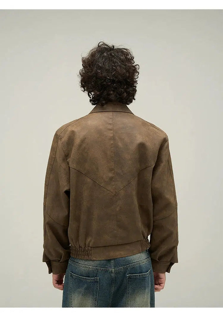 Brown Distressed PU Leather Jacket