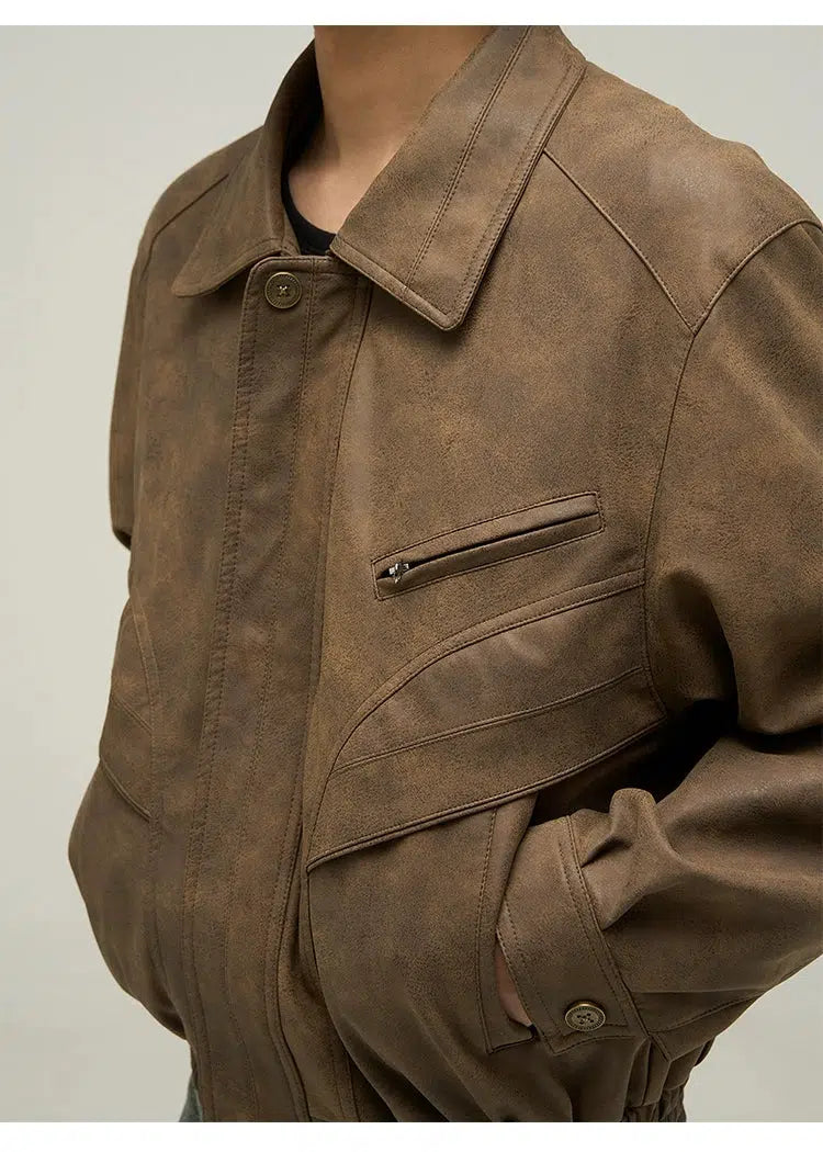 Brown Distressed PU Leather Jacket