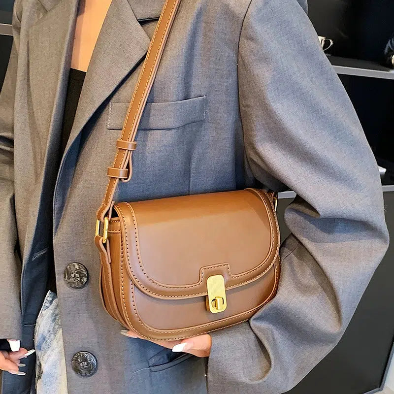 Buckle Closure Leather Satchel Bag