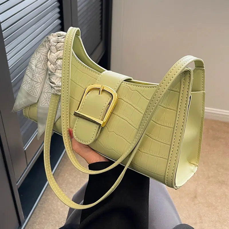 Buckle Crocodile Embossed Shoulder Bag