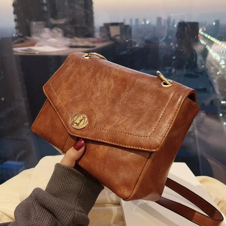 Buckle Leather Crossbody Square Bag