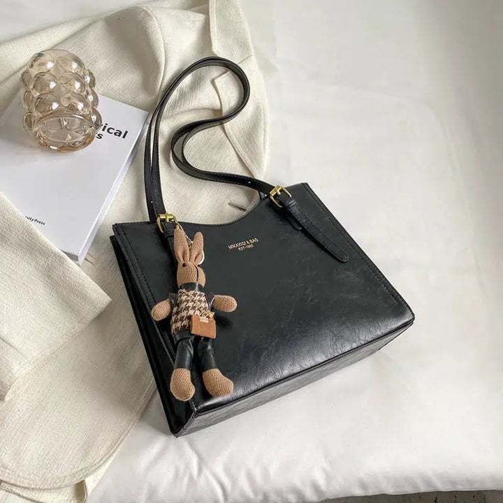 Bunny Keychain Leather Tote Bag