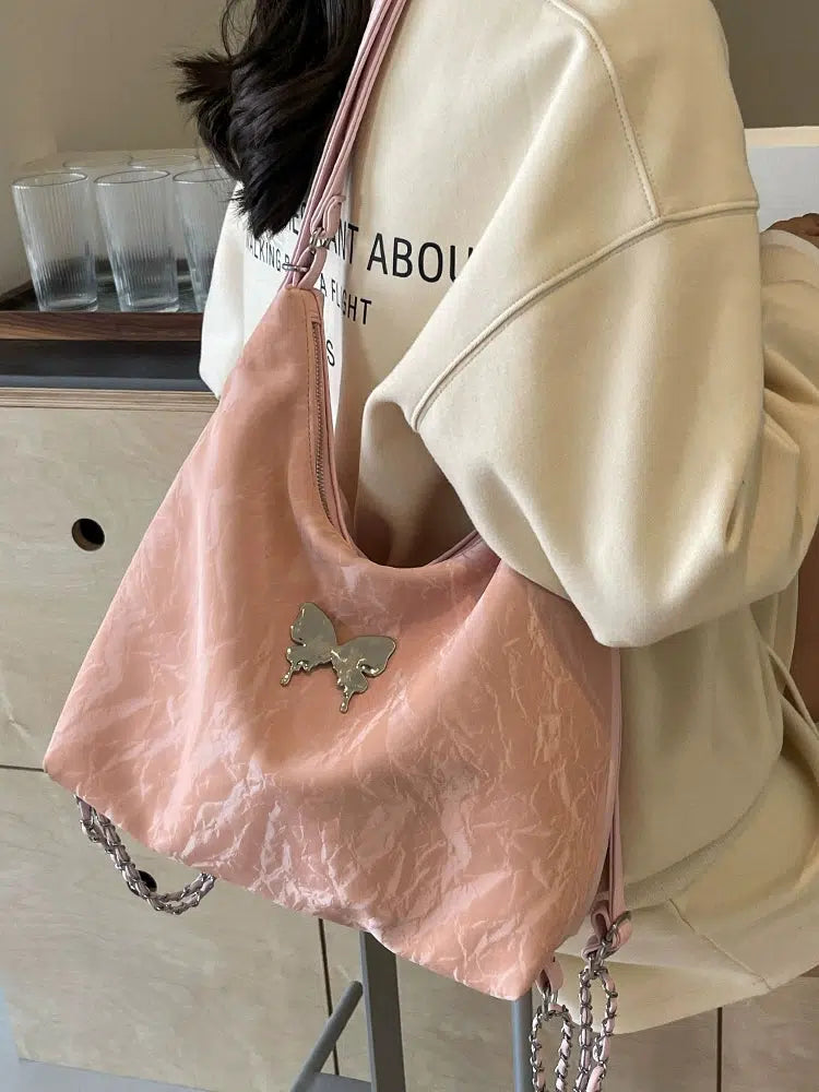 Butterfly Accent Chain Strap Shoulder Bag