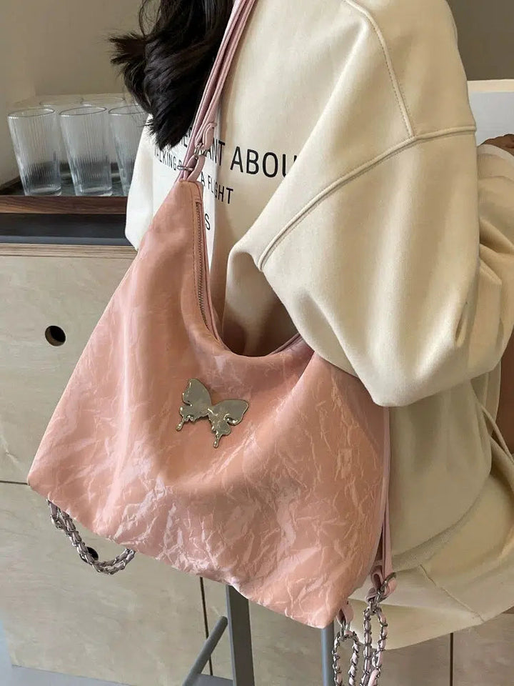 Butterfly Accent Chain Strap Shoulder Bag
