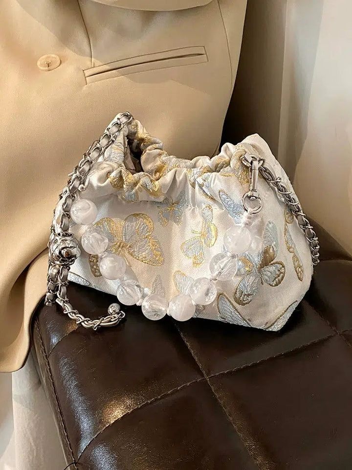Butterfly Embroidered Beaded Handle Bag