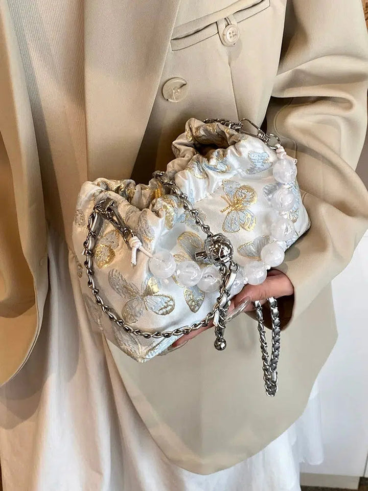 Butterfly Embroidered Beaded Handle Bag