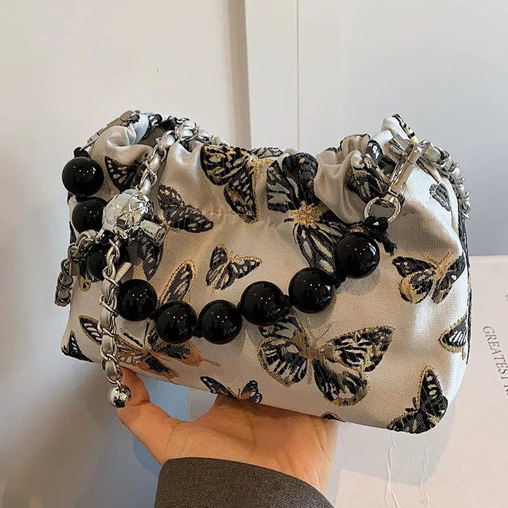 Butterfly Embroidered Beaded Handle Bag
