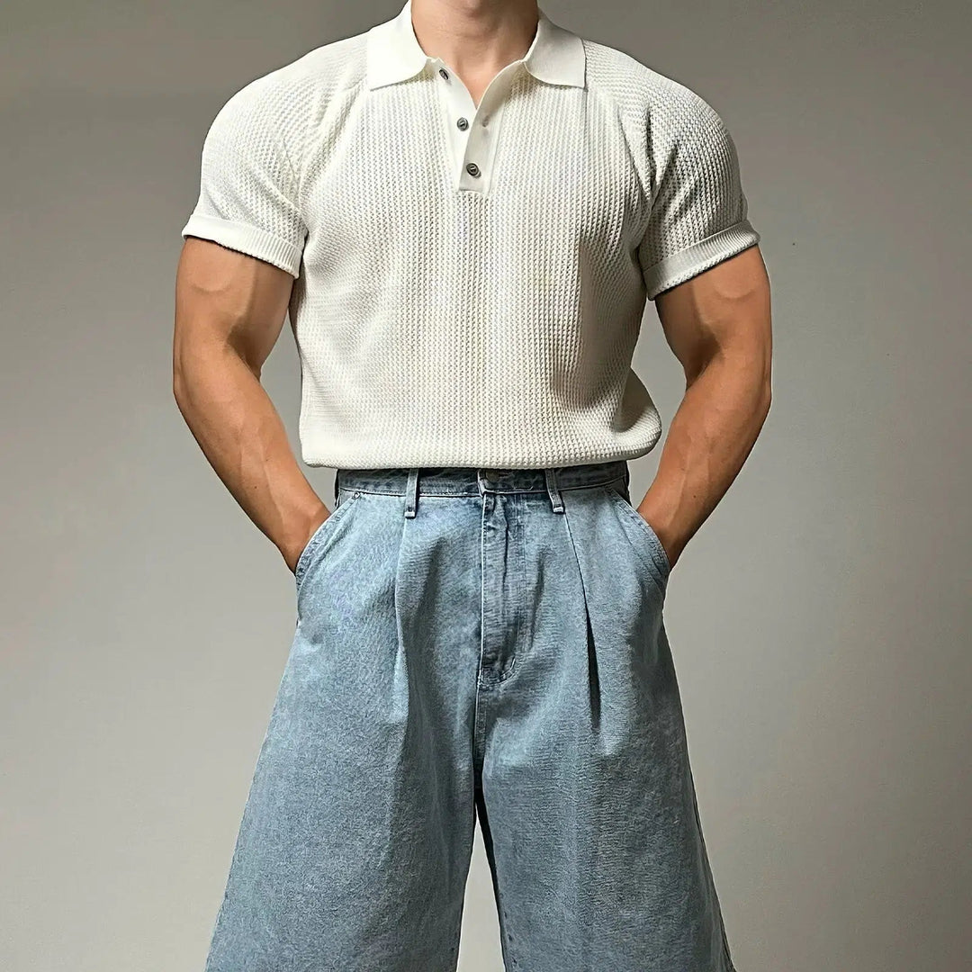 Button Placket Collared Knit T-shirt