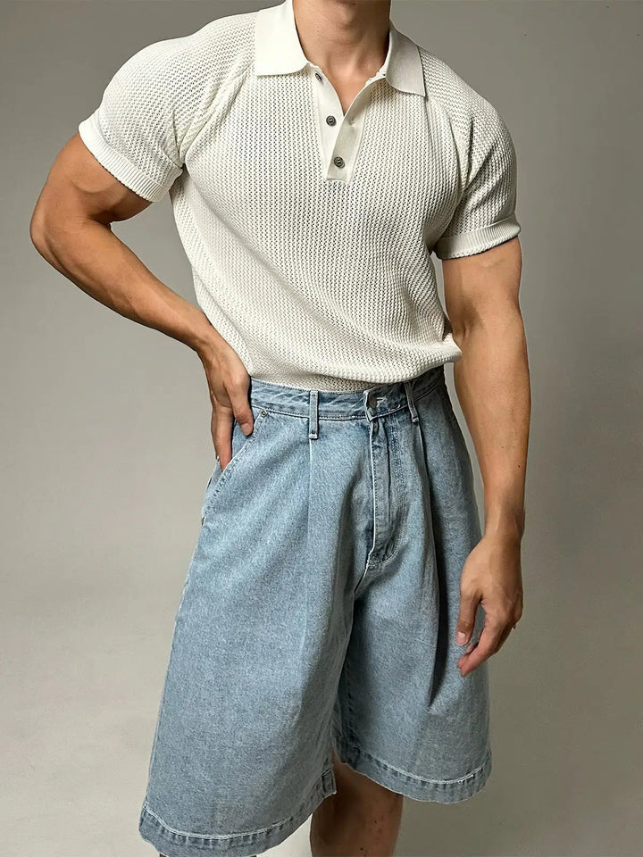 Button Placket Collared Knit T-shirt