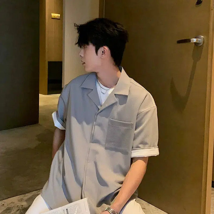 Casual Button-Up Shirt with Chest Pocket