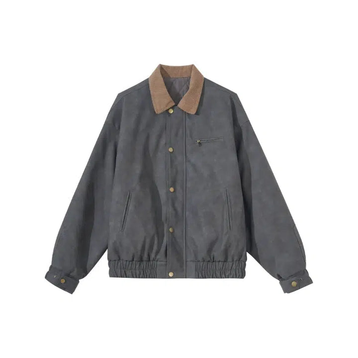 Pu Leather Suede-Collar Jacket