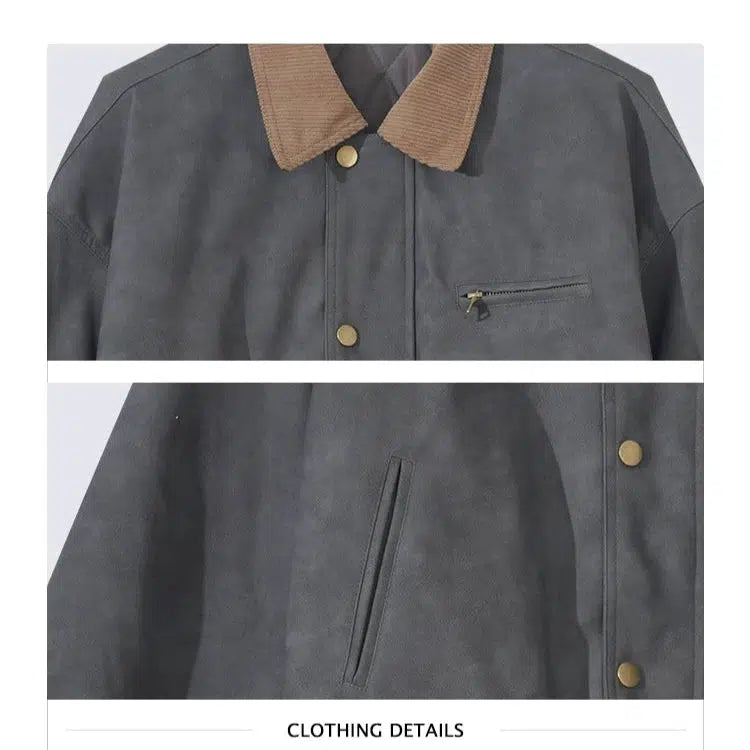 Pu Leather Suede-Collar Jacket