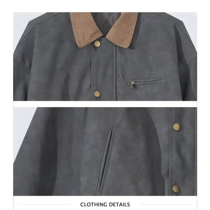 Pu Leather Suede-Collar Jacket