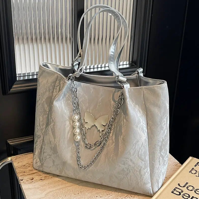 Chain Butterfly Accent Shoulder Bag