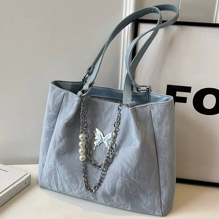 Chain Butterfly Accent Shoulder Bag