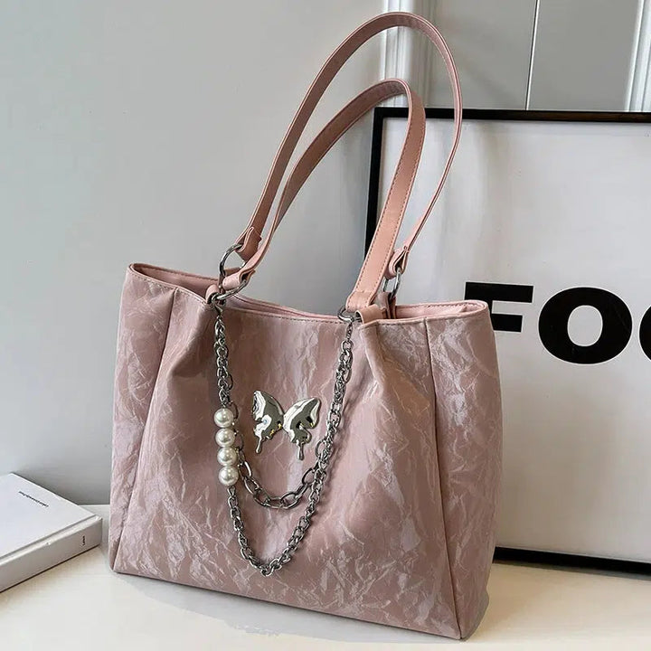 Chain Butterfly Accent Shoulder Bag