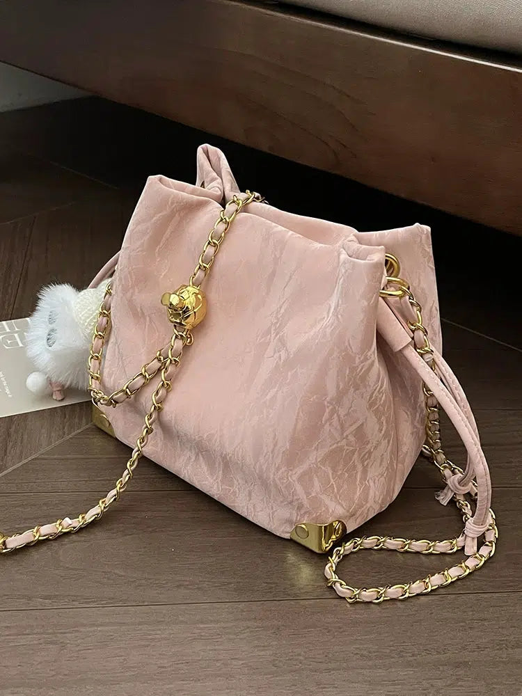 Chain Strap Drawstring Bucket Bag