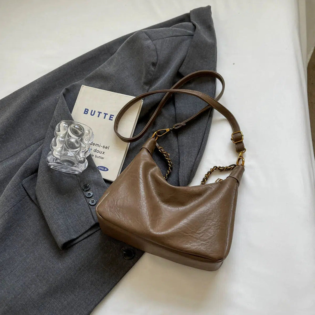 Chain Strap Leather Shoulder Bag