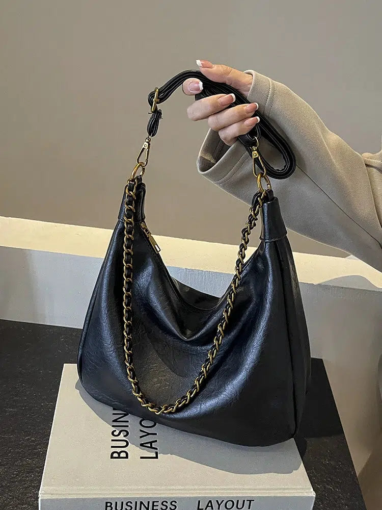 Chain Strap Leather Shoulder Bag