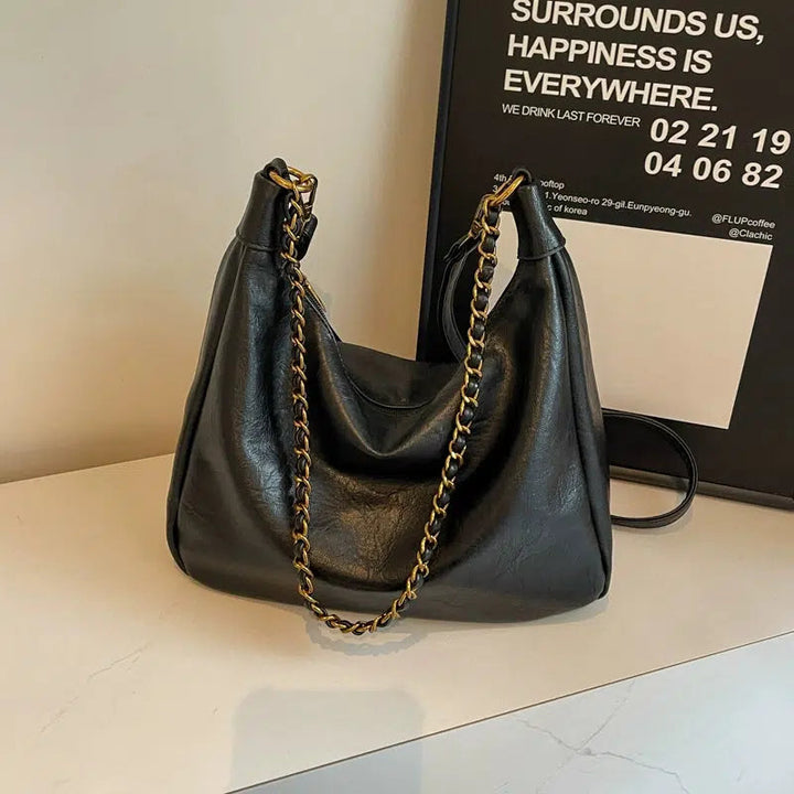 Chain Strap Leather Shoulder Bag