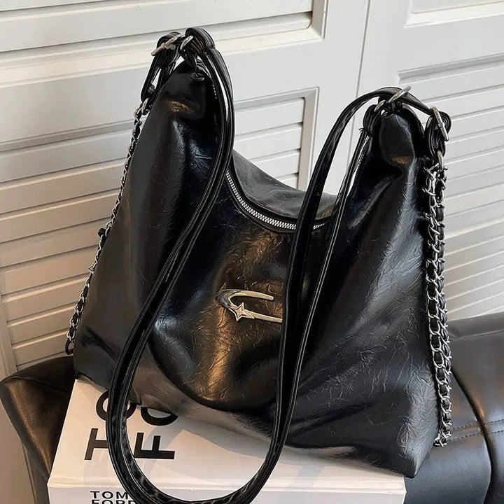 Chain Strap Leather Shoulder Bag