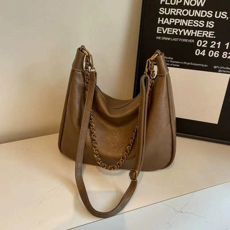 Chain Strap Leather Shoulder Bag