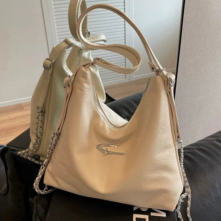 Chain Strap Leather Shoulder Bag