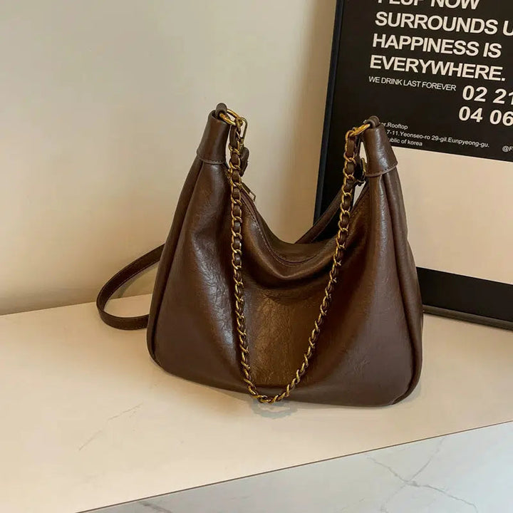 Chain Strap Leather Shoulder Bag