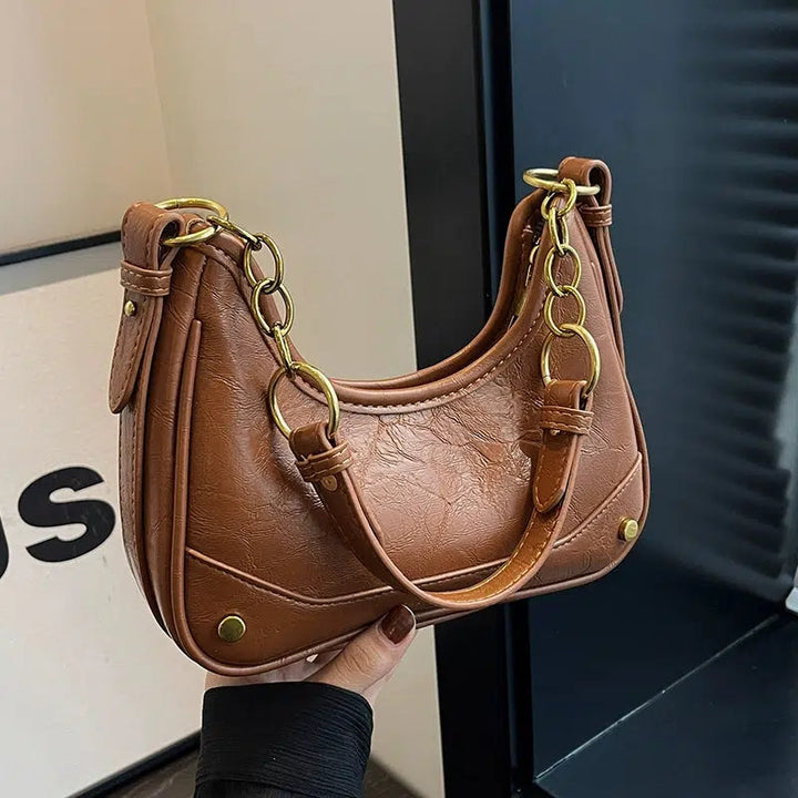 Chain Strap Leather Shoulder Bag