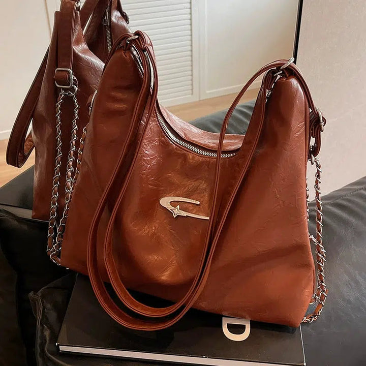 Chain Strap Leather Shoulder Bag