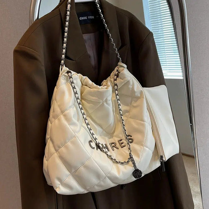 Chain Strap Quilted Tote Bag