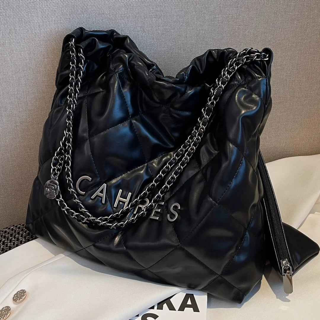 Chain Strap Quilted Tote Bag