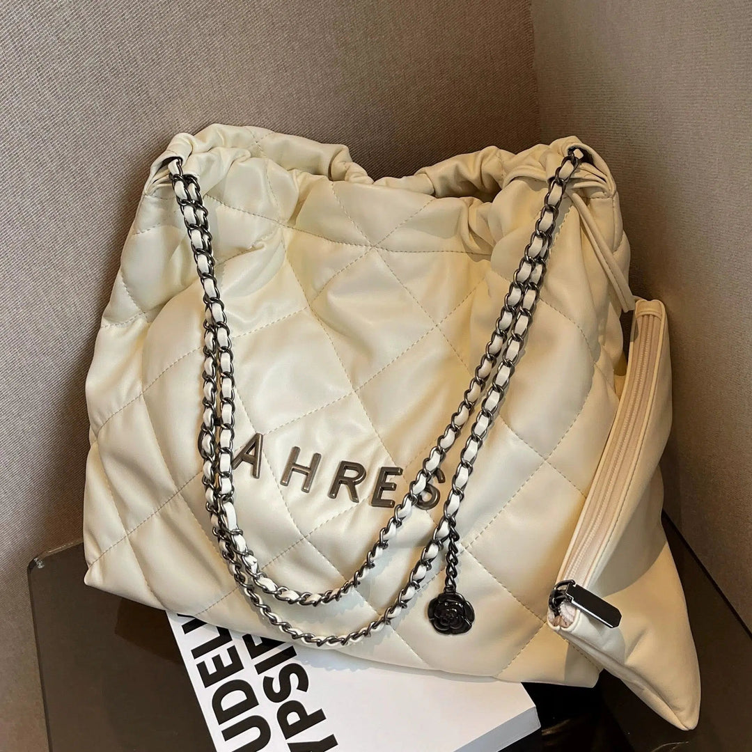 Chain Strap Quilted Tote Bag