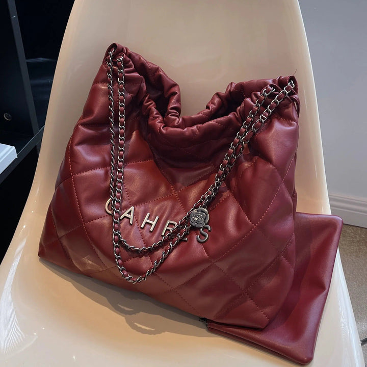 Chain Strap Quilted Tote Bag