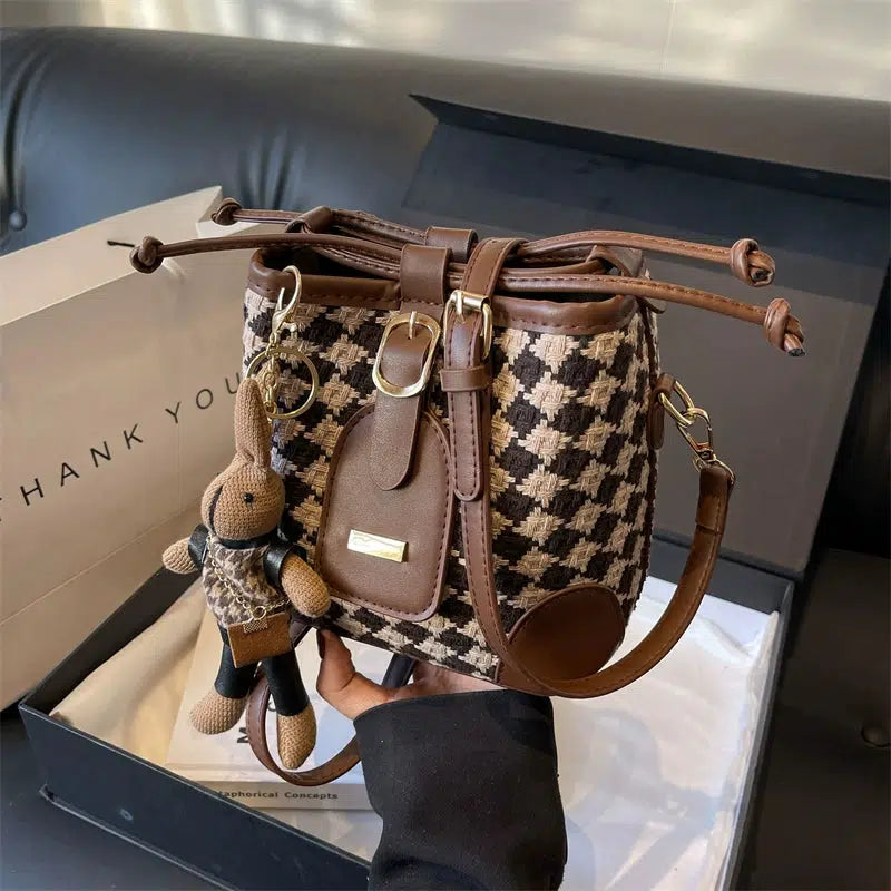 Checkered Handwoven Bucket Bag