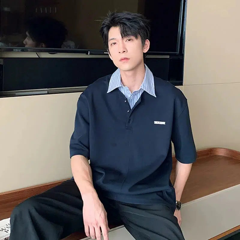 Classic Striped Collar Polo Shirt