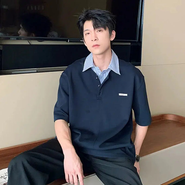 Classic Striped Collar Polo Shirt