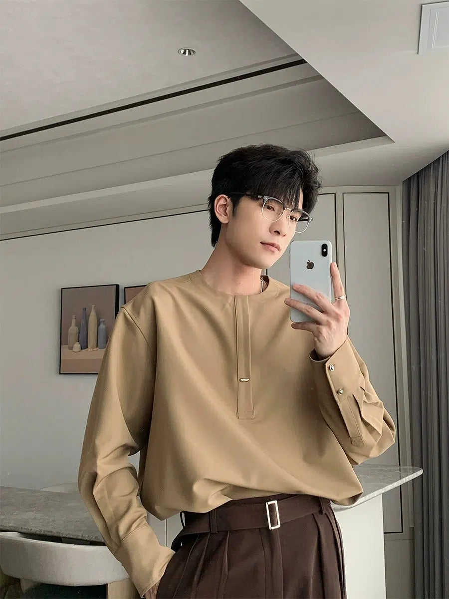 Collarless Long Sleeve Bottoming Pullover