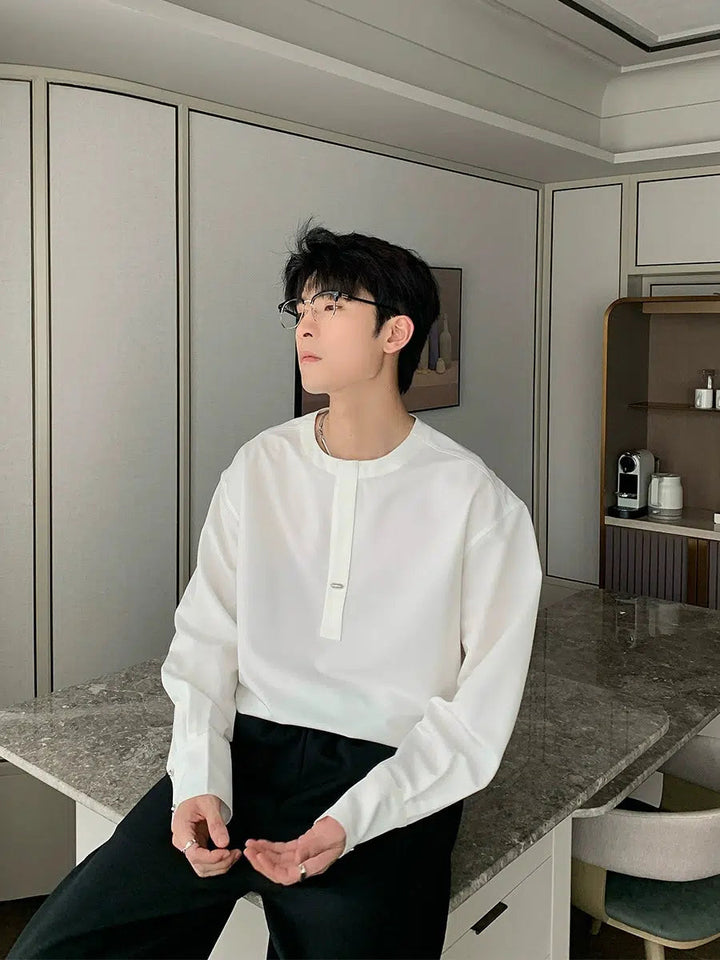 Collarless Long Sleeve Bottoming Pullover